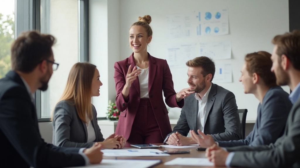 Yrkesperson i modernt kontor som diskuterar karriärstrategi med mentorer