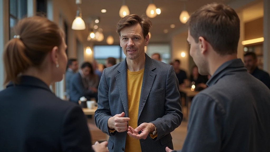 Professionella nätverkande under konferans med människor som diskuterar